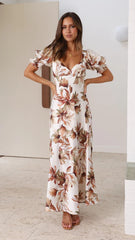 Brown Silhouette Floral Midi Dress