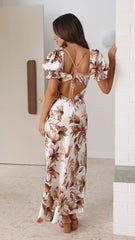 Brown Silhouette Floral Midi Dress
