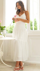 White Stripe Textured Slip Midi Dress