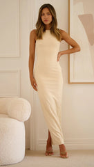 Light Beige Knit Midi Dress
