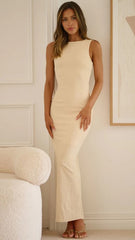 Light Beige Knit Midi Dress