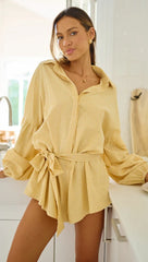 Yellow Striped Long Sleeves Romper