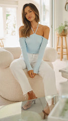 Blue Ribbed Knit Sweater
