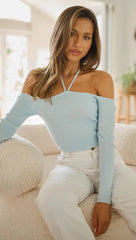Blue Ribbed Knit Sweater