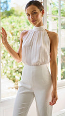 Beige Pleated Halter Top