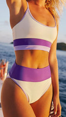 Lilafarbener Sport-Tank-Bikini in Blockfarben 