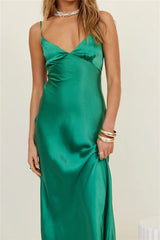 Hunter Green Satin Midi Dress
