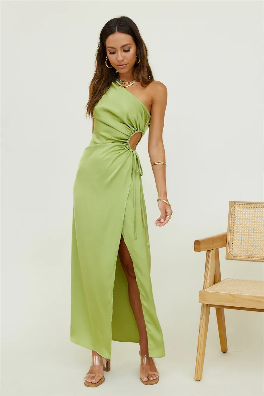Lime Green One Shoulder Midi Dress