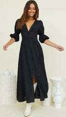 Black Plunging Midi Dress