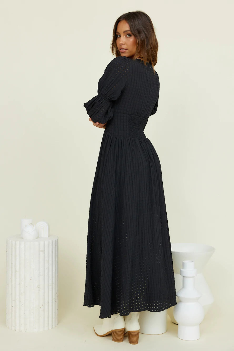 Black Plunging Midi Dress
