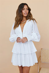 White Crochet Lace Long Sleeves Dress