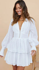 White Crochet Lace Long Sleeves Dress