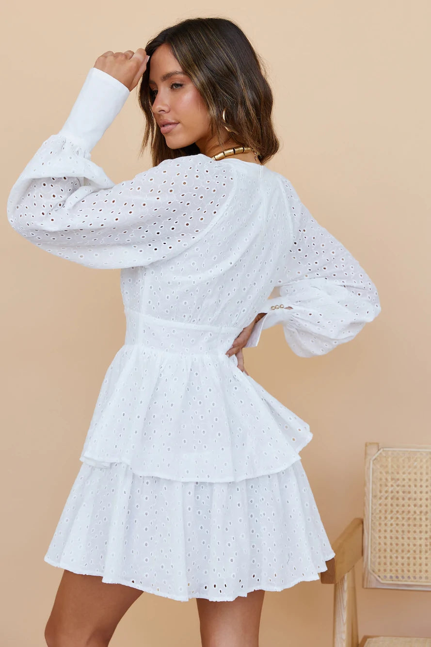 White Crochet Lace Long Sleeves Dress