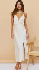 Champagne Satin Slip Midi Dress