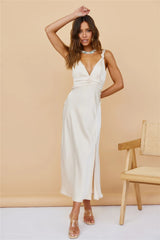 Champagne Satin Slip Midi Dress