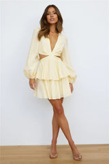 Yellow Cutout Long Sleeves Dress