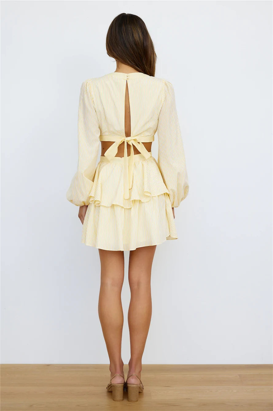 Yellow Cutout Long Sleeves Dress