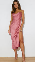 Dusty Pink Satin Slip Midi Dress