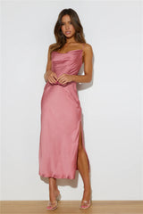 Dusty Pink Satin Slip Midi Dress