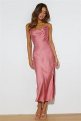 Dusty Pink Satin Slip Midi Dress