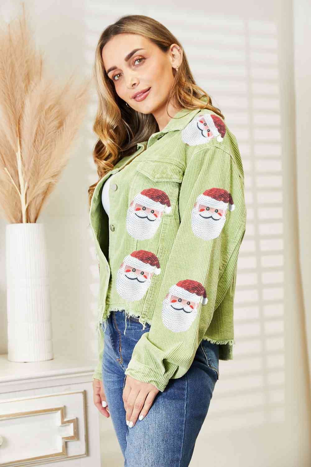 Jacke mit Weihnachtsmann-Pailletten und offenem Saum