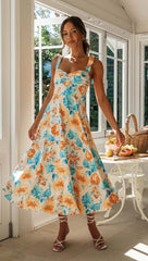 Nectarine Floral Shoulder Tie Midi Dress