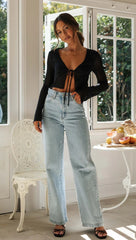 Black Knit Front Tie Crop Top