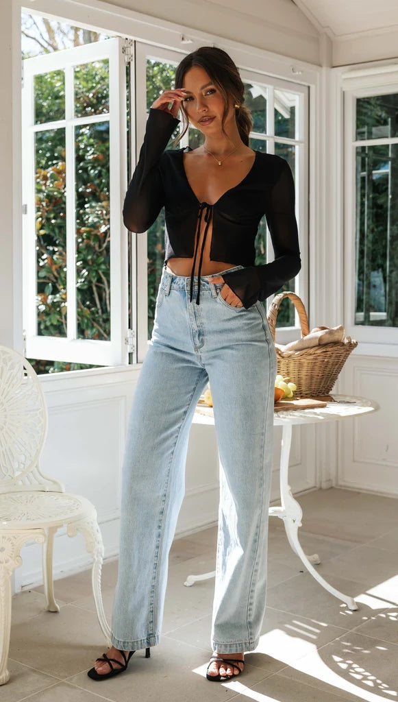 Black Knit Front Tie Crop Top