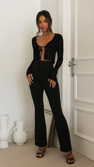 Black Knit Front Tie Crop Top