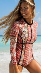 Tribal Geo Print Long Sleeve Surf Swimsuit