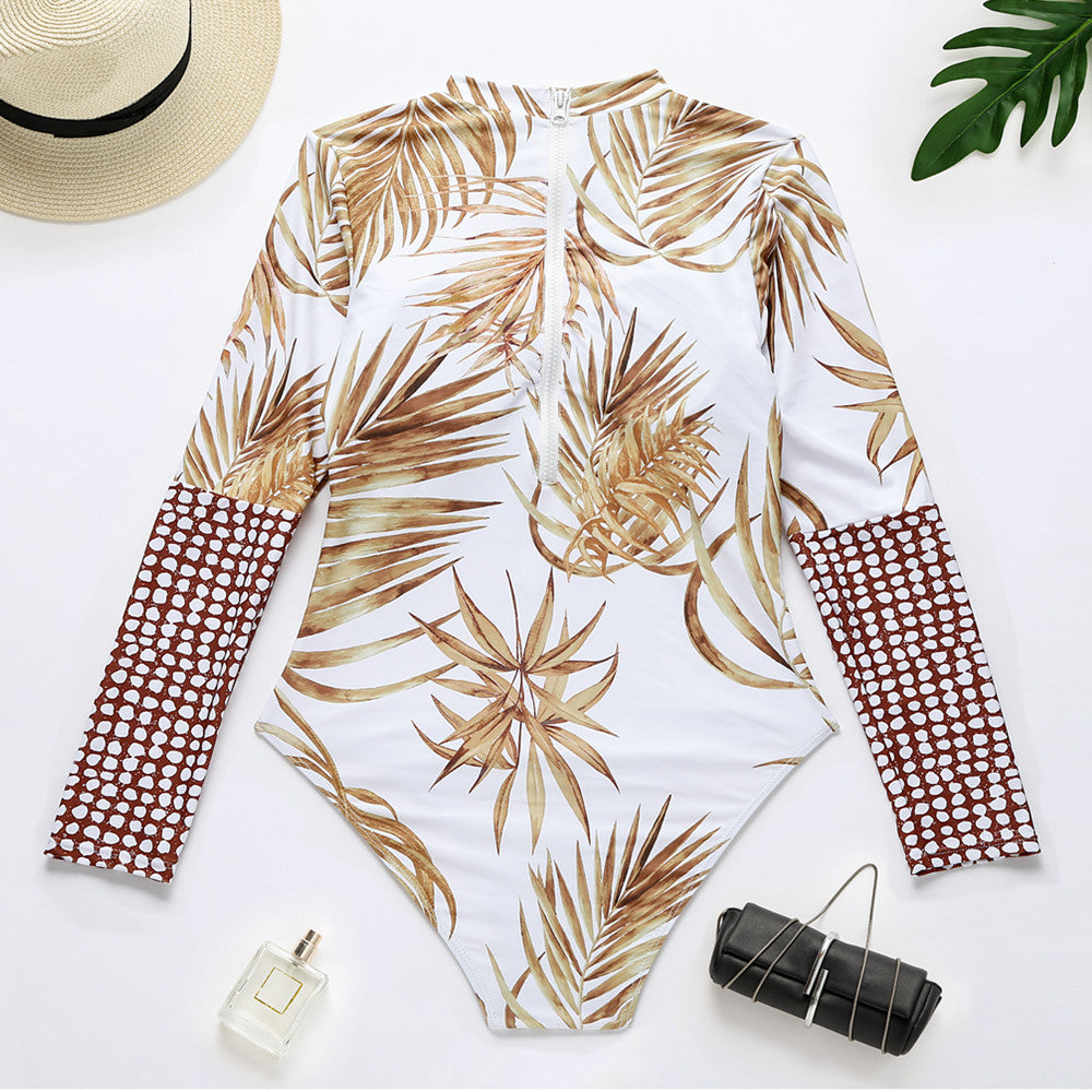 Tropical Leaves Long Sleeve Surf Swimsuit