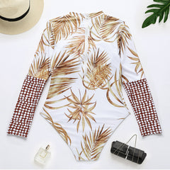 Tropical Leaves Long Sleeve Surf Swimsuit