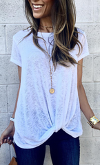 White Front Knot Short Sleeve Tee