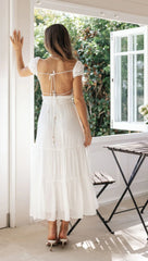 White Self-Tie Midi Dress