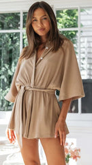 Khaki Waist Tie Romper