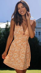 Orange Floral Sleeveless Mini Dress