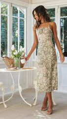 Green Artstic Floral Midi Dress