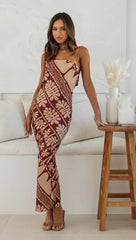 Chocolate Floral Silhouette Midi Dress