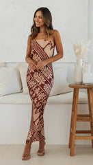 Chocolate Floral Silhouette Midi Dress