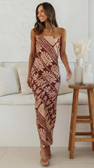Chocolate Floral Silhouette Midi Dress