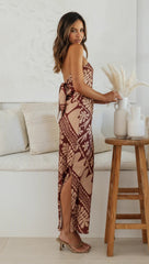 Chocolate Floral Silhouette Midi Dress