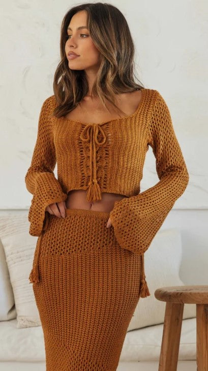 Camel Crochet Knit Crop Top