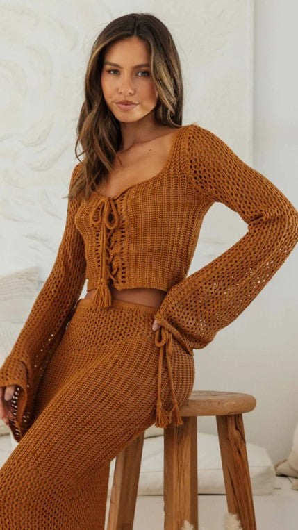 Camel Crochet Knit Crop Top