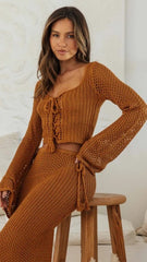Camel Crochet Knit Crop Top