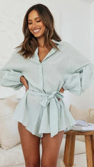 Light Green Waist Tie Romper