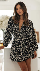 Black Abstract Print Mini Dress
