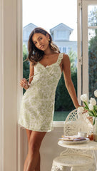 Green Floral Back Tie Mini Dress