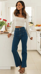 White Ribbed Knit Crop Sweater