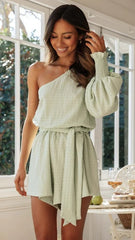 Mint Green One Shoulder Romper