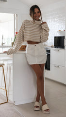 Khaki Striped Knit Crop Sweater